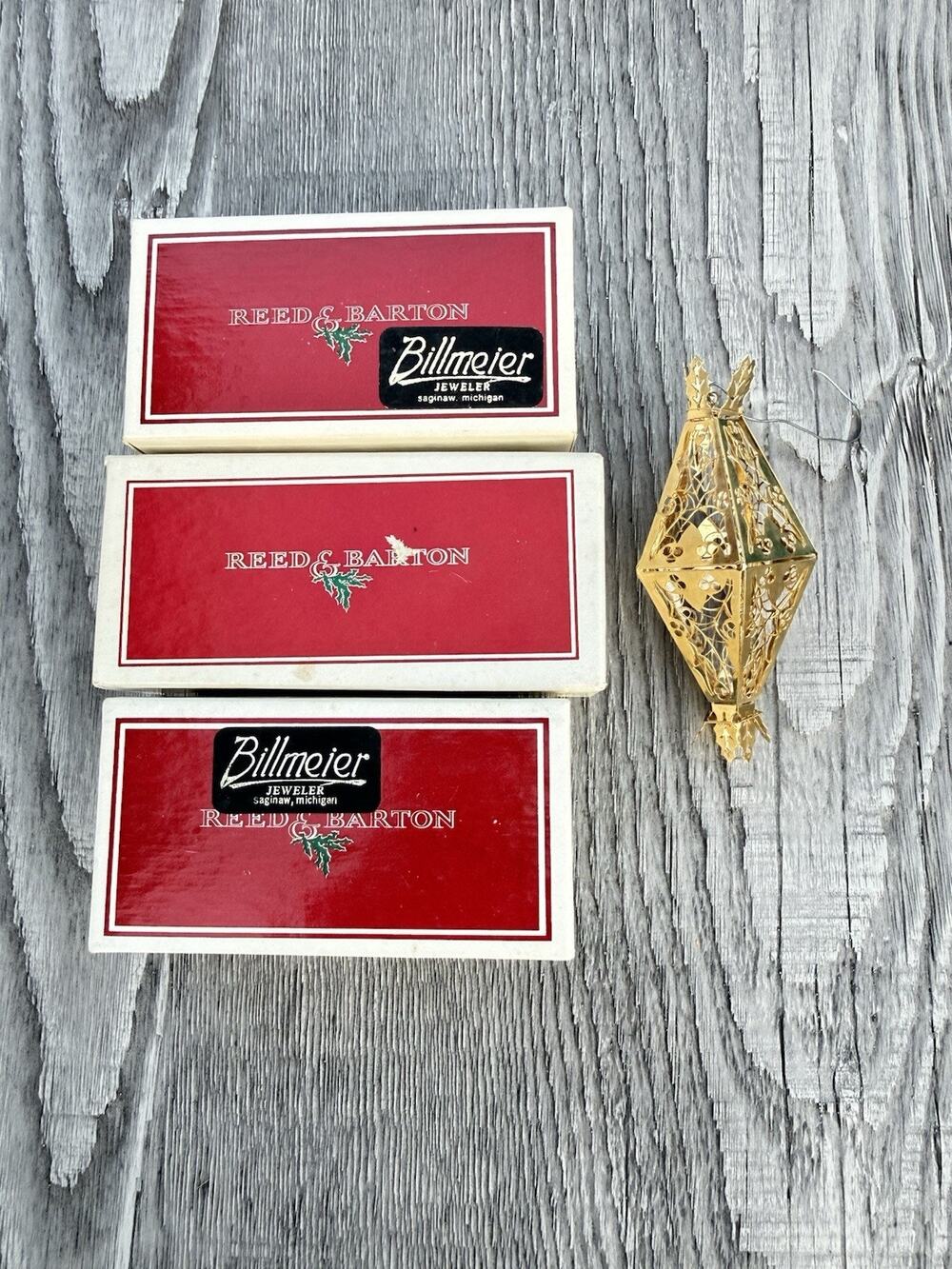 Lot of 4 Vintage Reed & Barton Brass Christmas Ornaments 3 w/ original boxes